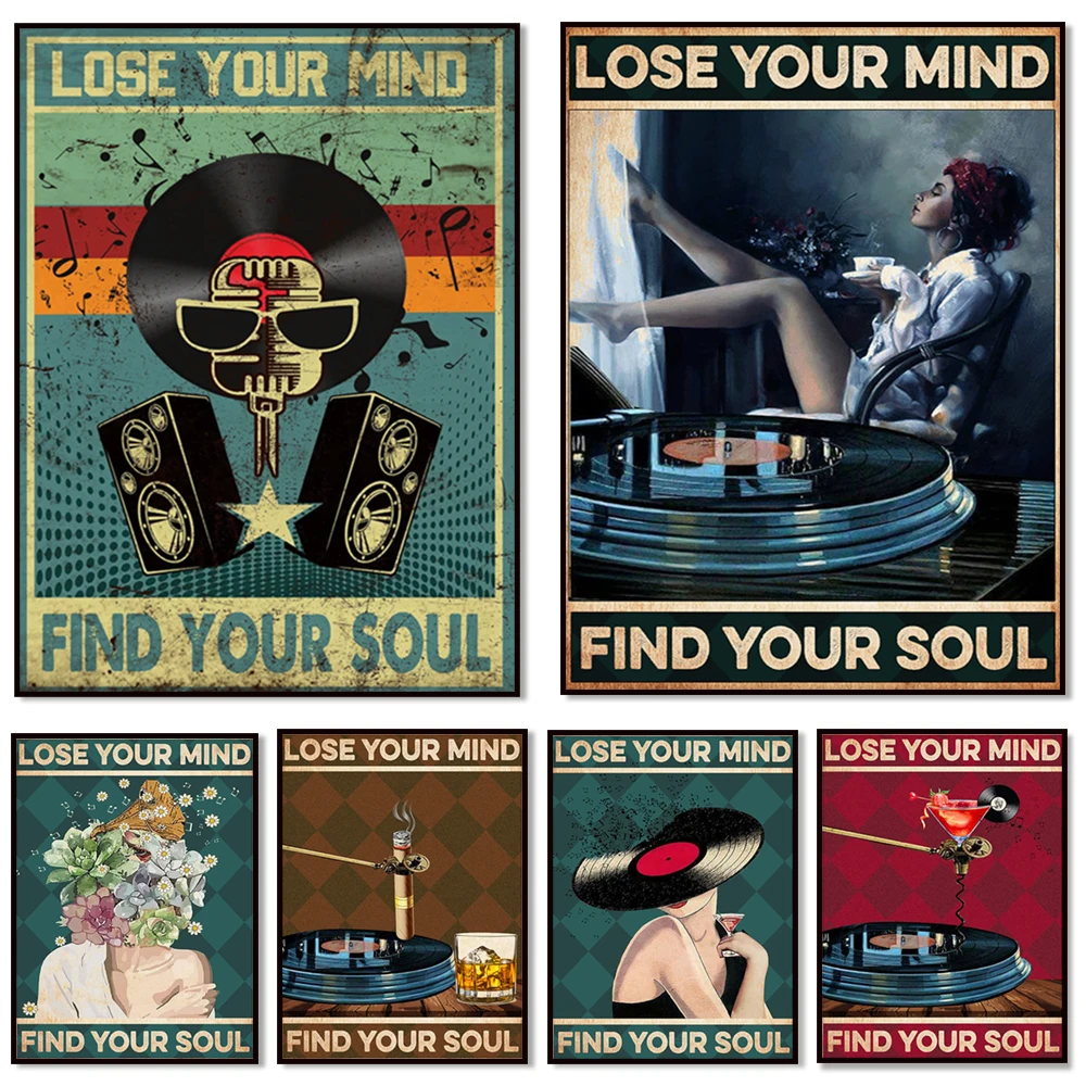 Lose your heart, lose your mind to find your soul. Retro poster canvas is a gift for music lovers, retro disco music poster of 9