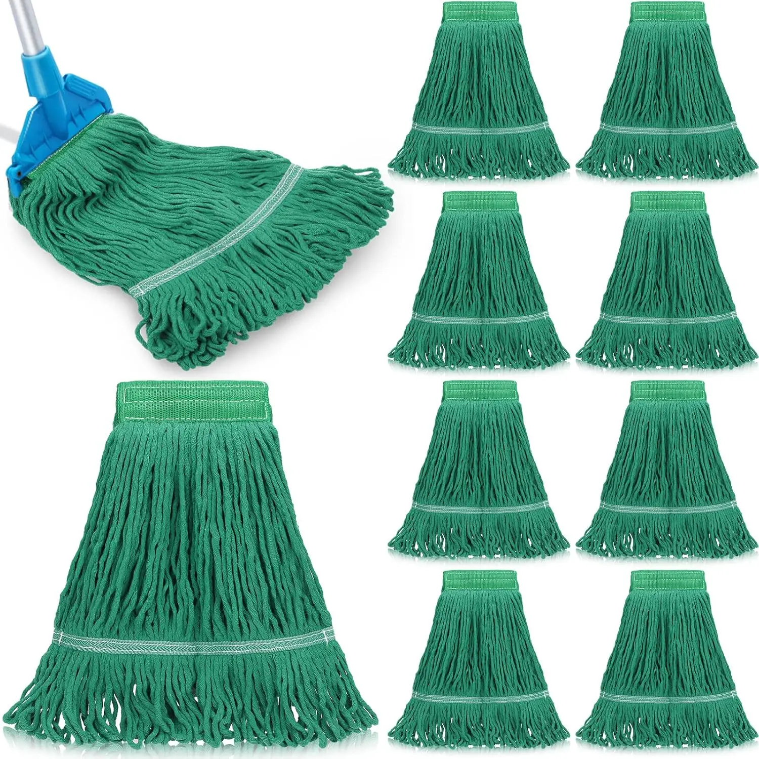 

10 Pack Heavy Duty Wet Mop Head Replacement for Commercial Floor Cleaning, 27.6 Inch Green