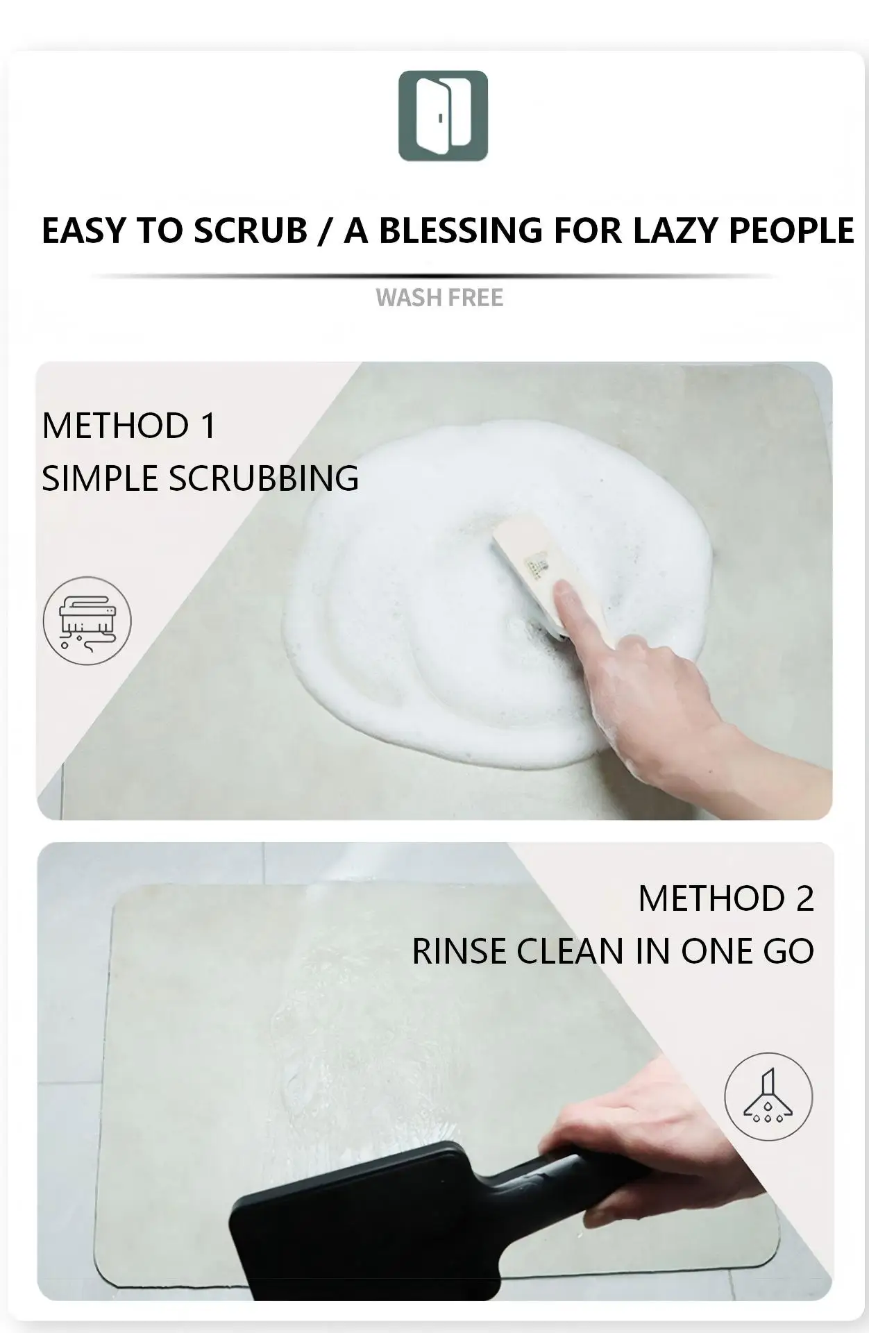 Rutschfeste, schnelltrocknende, saugfähige Badematte, schmutzabweisende Türmatte für den Badezimmereingang, schlichte Badbodenmatte – Detail 8