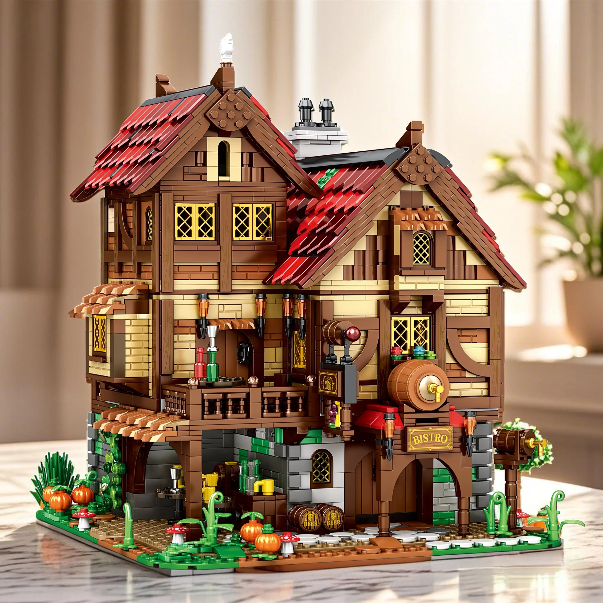 Medieval Tavern Modular Architecture Building Model Wood House Pub Blocks MOC 66018 Bricks Kit Gift Ideas Toy Kids Boys Girls