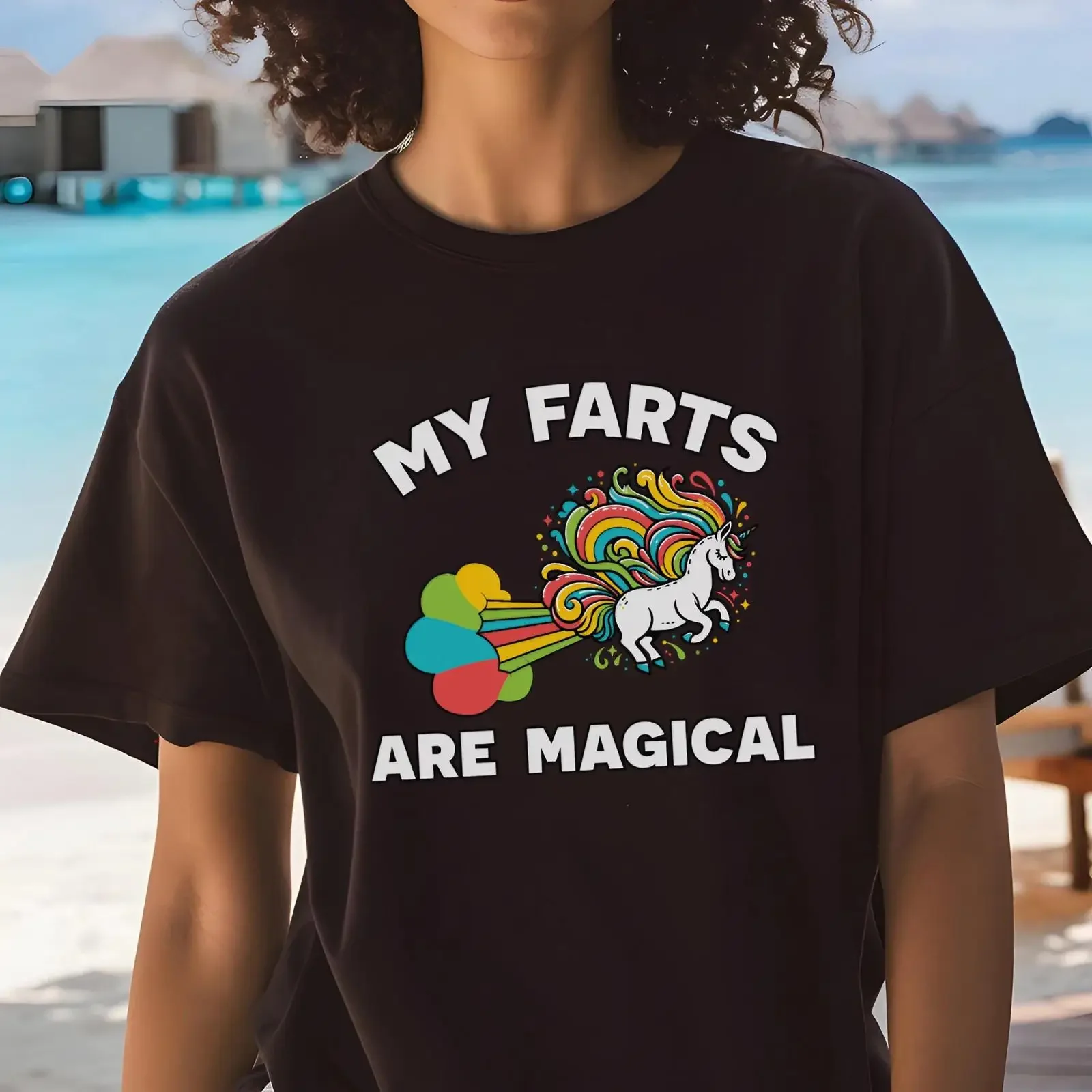 My Farts Are Magical Funny Unicorn T Shirt Cute Joke for Lovers vintage Washed fashion Versatile Stretched graphic Soft