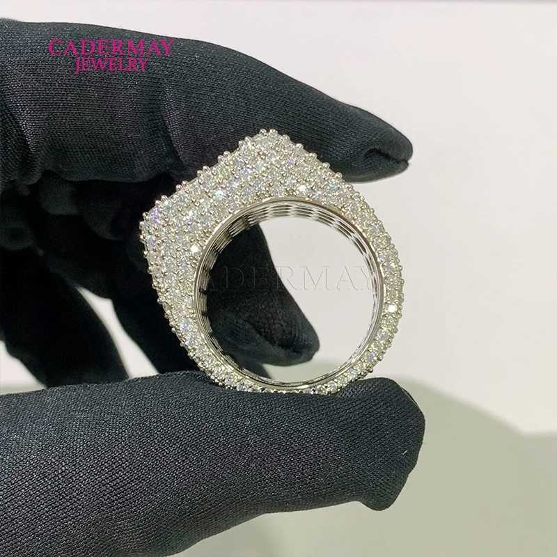 Hip-Hop Jewelry Bust Down Round Moissanite Cuban Ring Custom Made 925Silver Iced Out Square Moissanite Ring Men Gift
