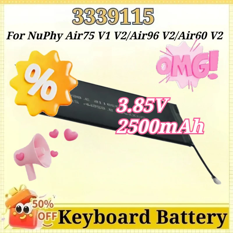 

3.85V 2500mAh 3339115 Battery for Multiple for NuPhy Air75 V1 Air60 Air96 V2 60HE Low Axis Mechanical Keyboard Lithium Battery