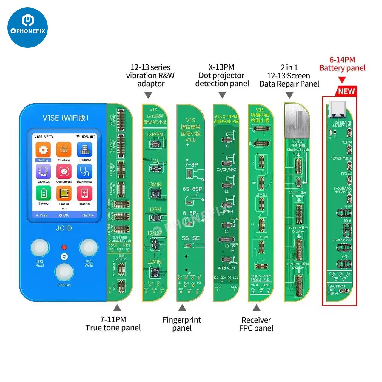 JC V1SE For IPhone 12 13 Original Screen Truetone Repair 6-15 Ipad Screen Battery Fingerprint Face ID Receiver FPC Read Write