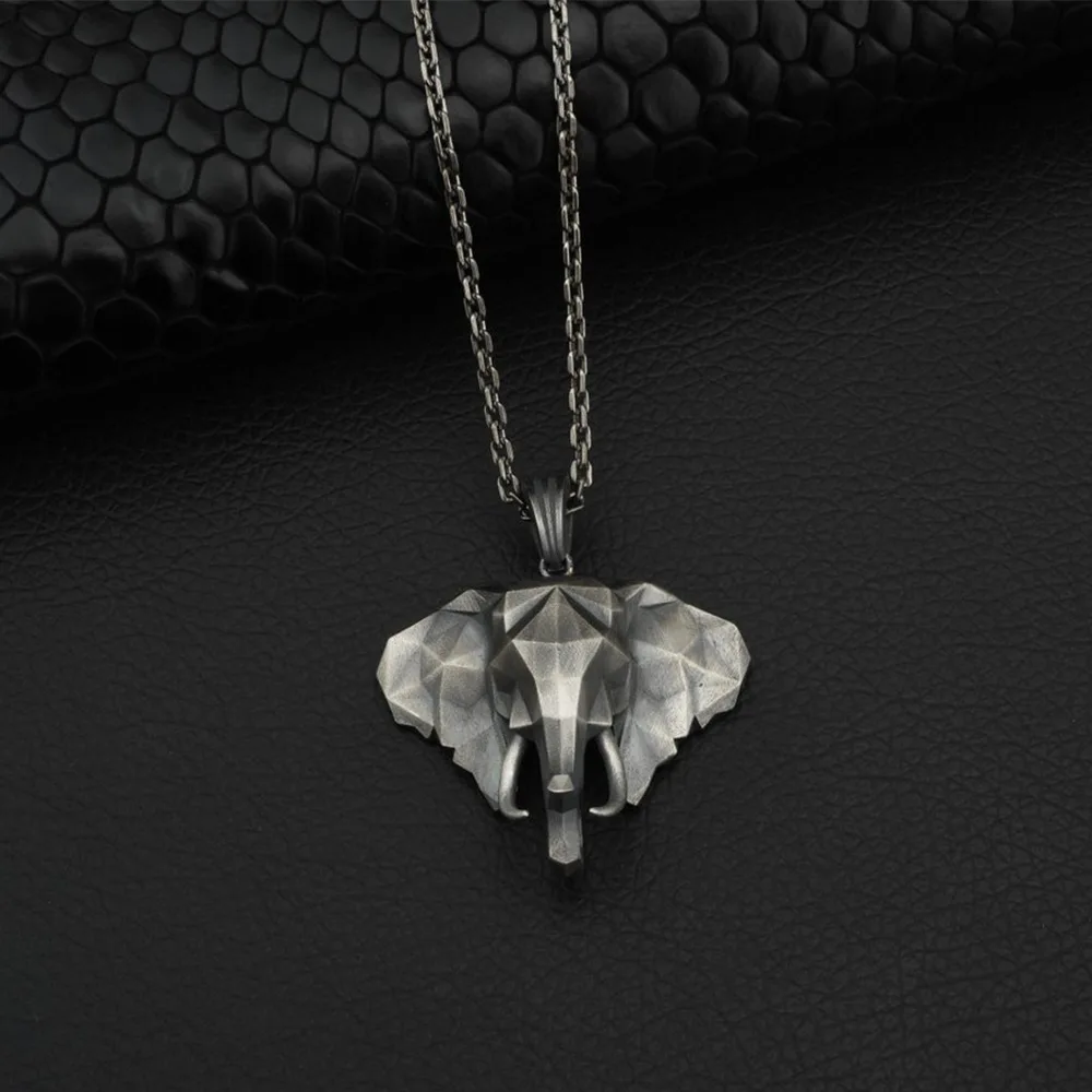 3D Elephant Head Pendant Necklace Feng Shui Inviting Wealth Animal Choker Necklace for Women and Men Sweater Chain Lucky Jewelry