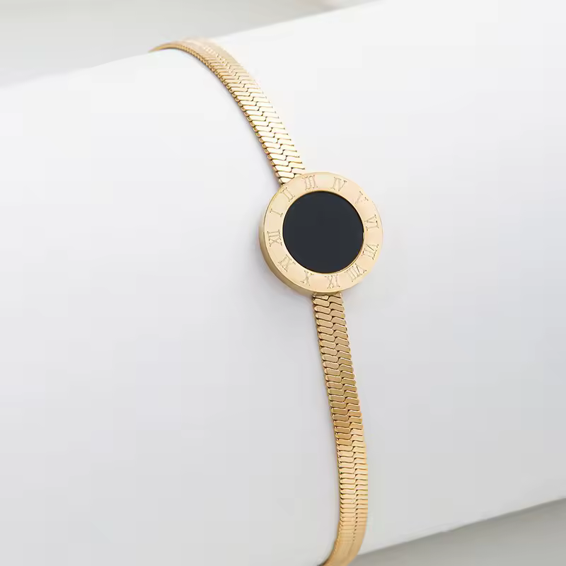 Fashion Round Black Bracelet For Women Simple Design Geometric Round Link Chain Bracelets Female Trendy Jewelry Gift