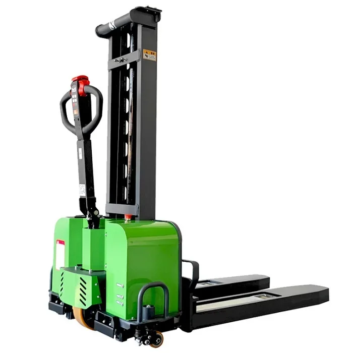 Latest design electric forklift stacker multi-functional integrated handle full electric self loading stacker