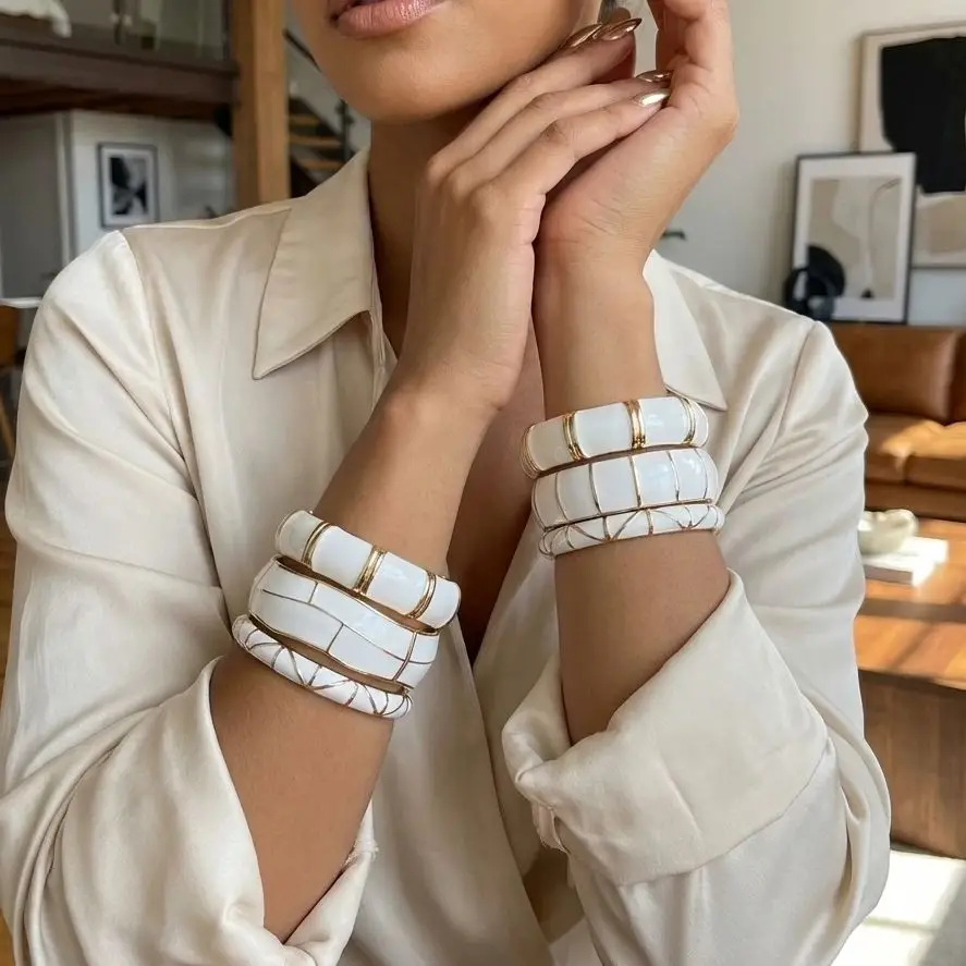 Kreative Vintage Tropf Malerei Unregelmäßige Armreif für Frauen Künstlerische Matte Hellbraun Handgemachte Armband Party Schmuck Zubehör