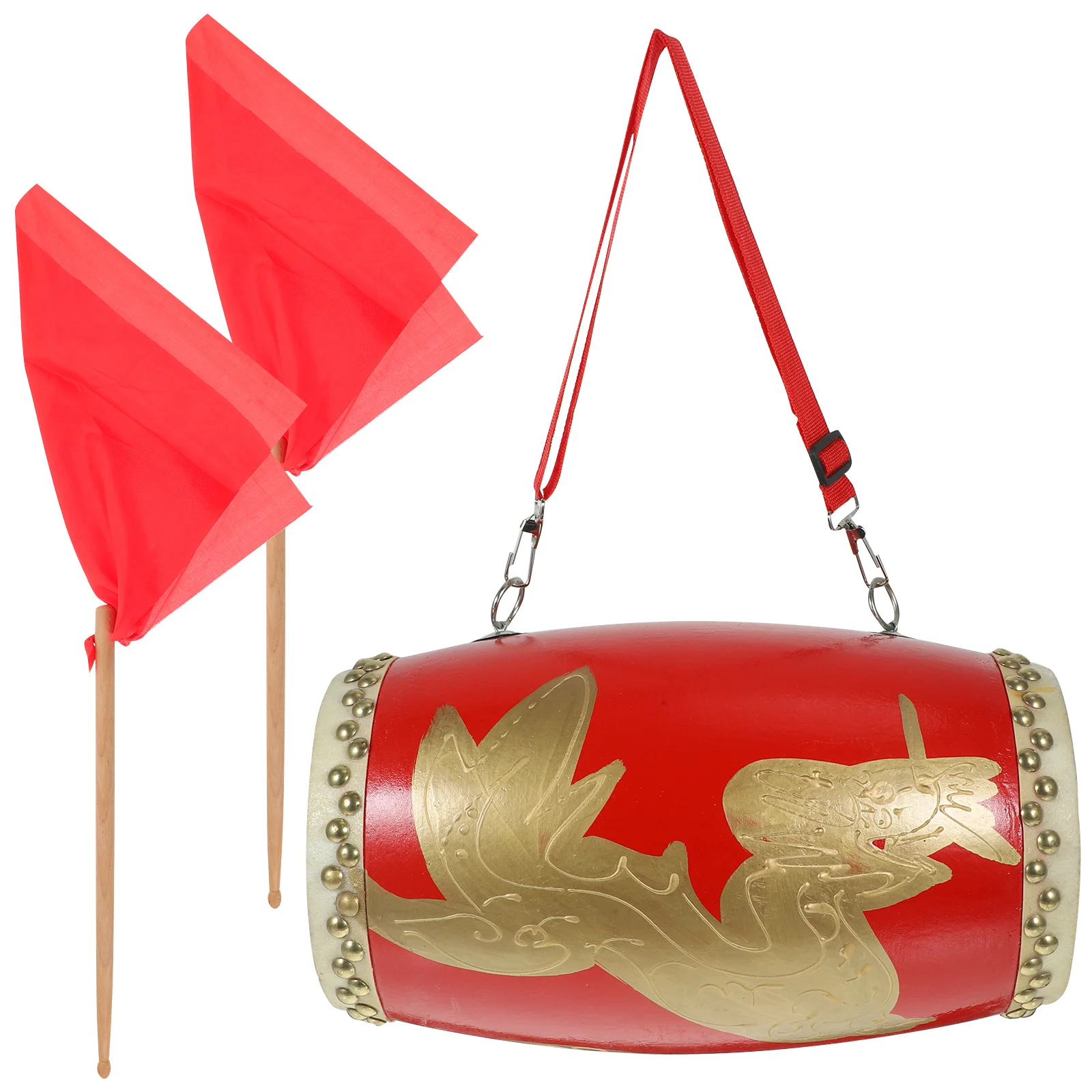 

1Pcs Red Dragon Pattern Cowhide Waist Drum Adjustable Strap Durable Wood Portable Percussion Instrument for Children Dance
