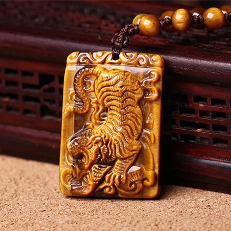

Natural Tiger Eye Stone Zodiac Tiger Brand Pendant, Exquisite and Elegant Ethnic Style Necklace.