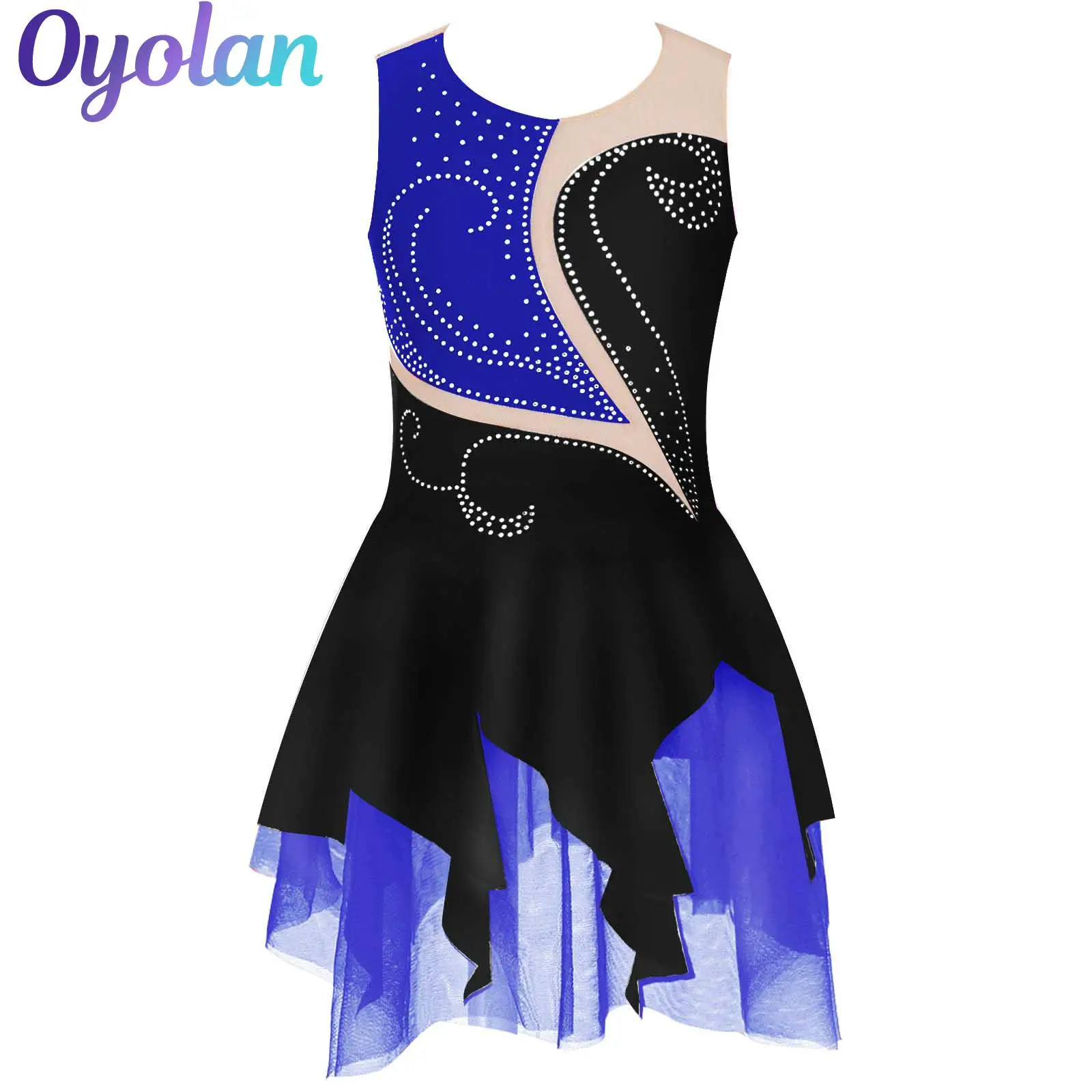 

Kids Girls Ballet Leotards Lyrical Dance Dress Round Neckline Rhinestone Gymnastics Figure Skating Dance Performance Costume