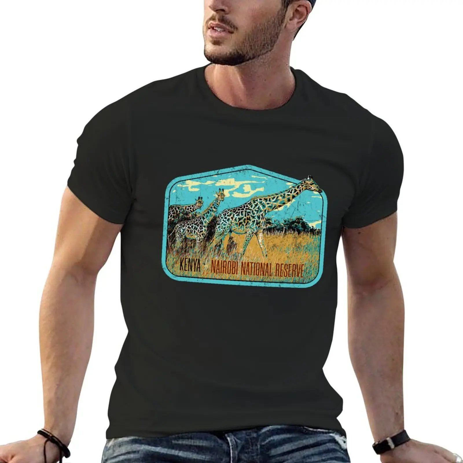 Camiseta con estampado de animales para hombre, camisa con calcomanía de viaje de safari, Parque Nacional de Kenia, África, Masai, jirafa africana