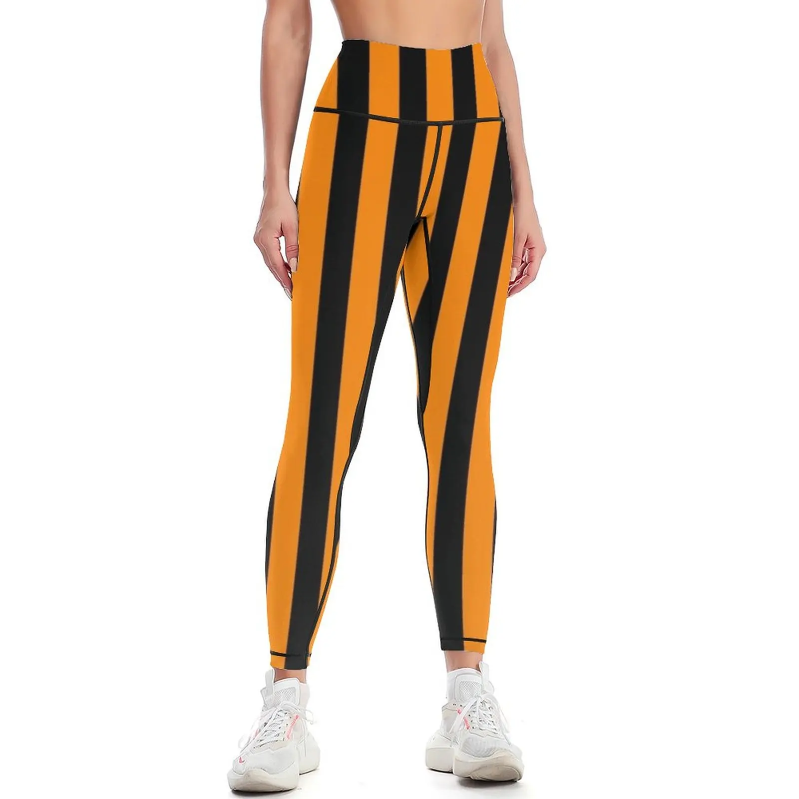 

Neon Orange and Black Vertical Stripes Leggings Women's sports pants Sweatpants Womens Leggings