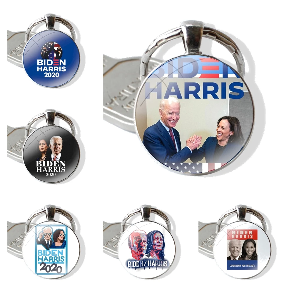 Biden Harris Keychain Handmade Glass Cabochon Key Ring Holder Pendant Key Chains