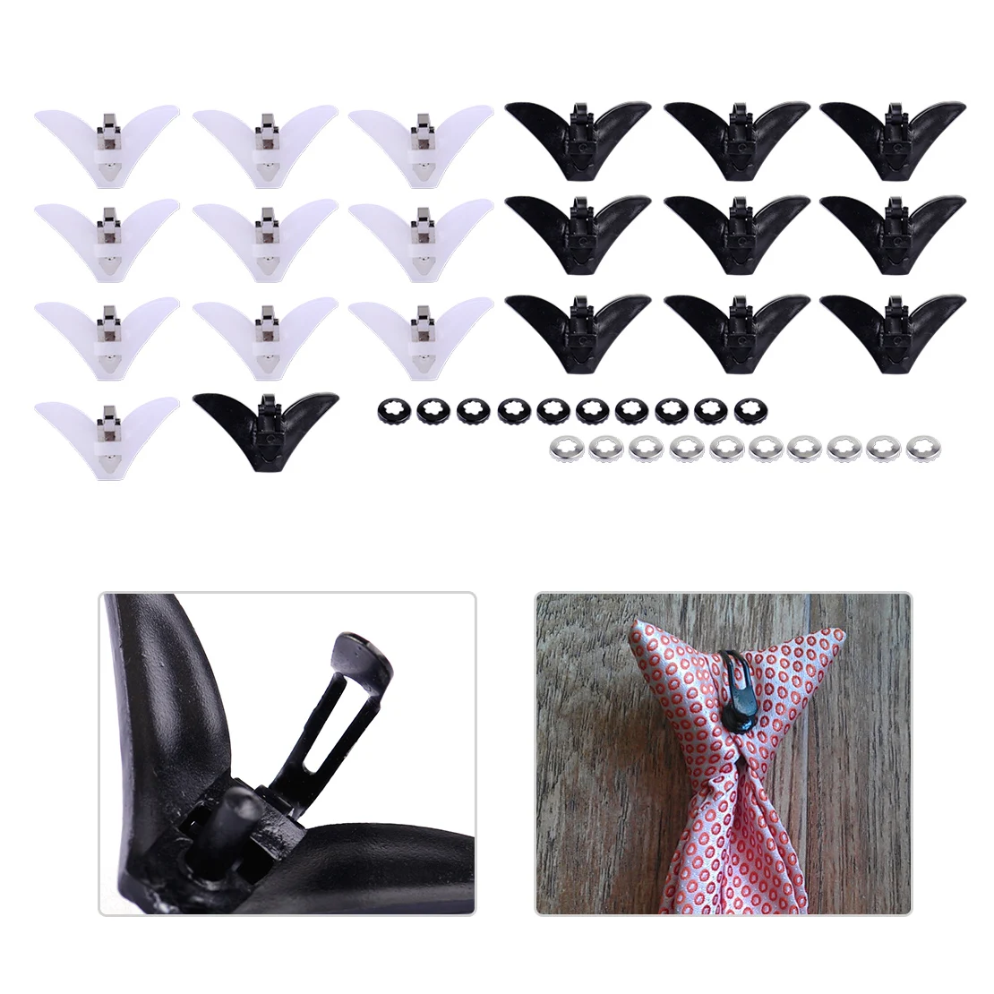 Clipes Triangulares de Plástico para Gravatas Fecho Gravata Acessórios Masculinos Preto e Branco 10 Peças
