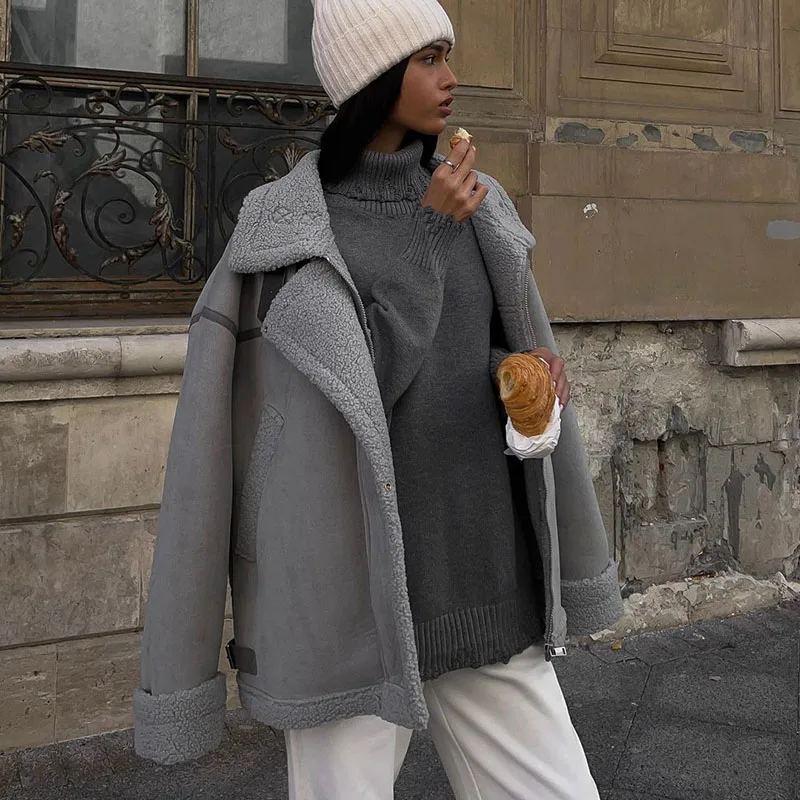Lapel Fashion Temperament Women's Cotton Jacket 2025 Winter New Design Sense Splicing Street Motorcycle Wind Cotton Jacket H50