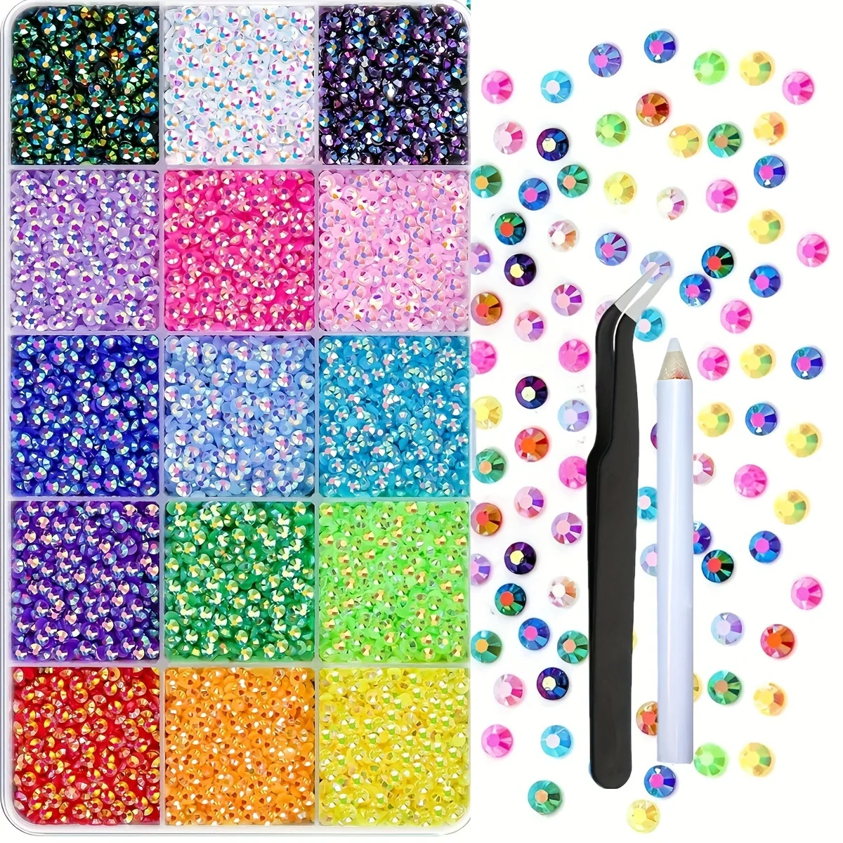 

Полимерная Желейная желейка, 16000 шт., разноцветные драгоценные камни без горячей фиксации с плоской задней крышкой, пинцет для ручной работы, ремесла «сделай сам», NAIR ART