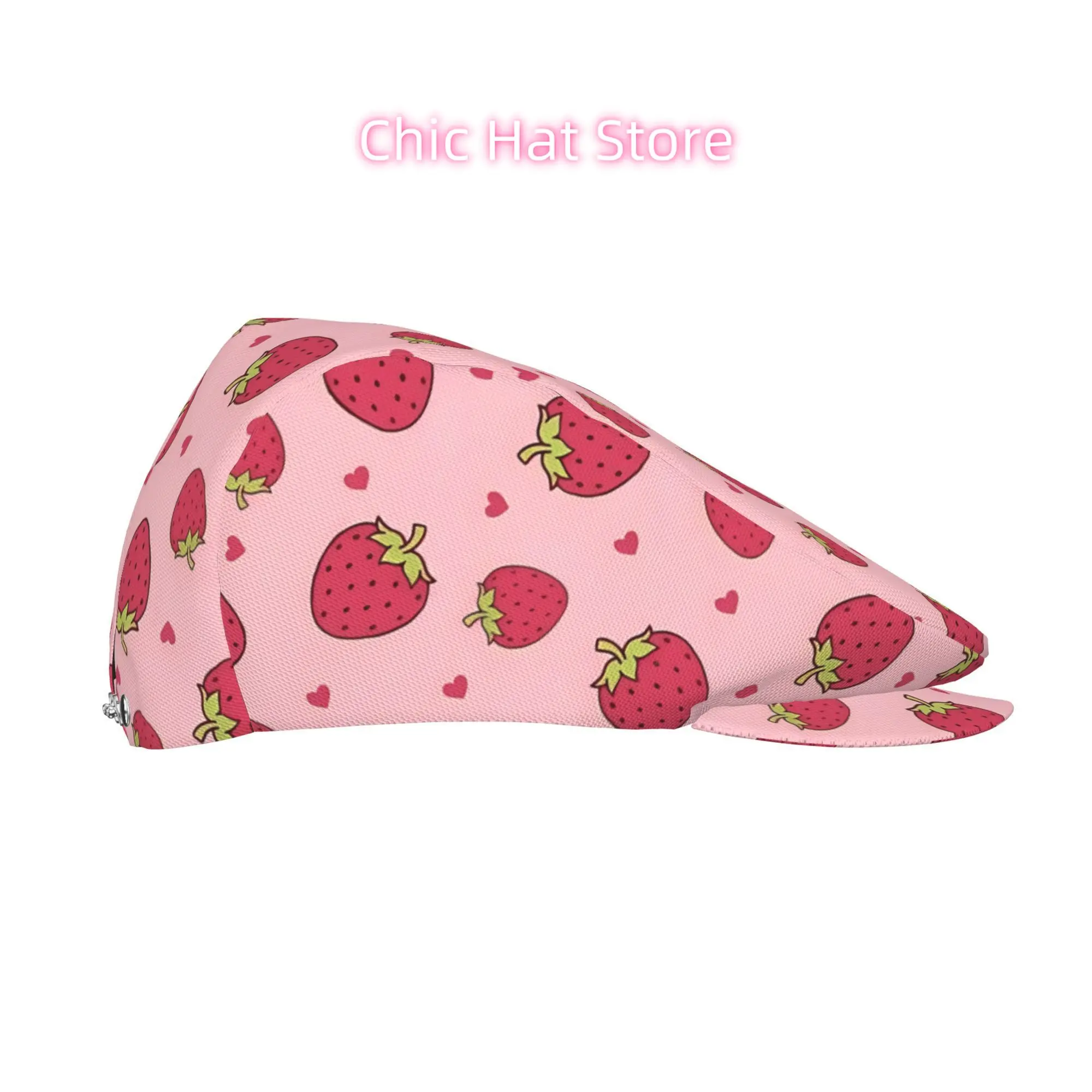 2D Flat, 1pc Strawberry Love  Dream All-over Print Flat-top Hats for Men and Women, Newsboy Caps, Berets, Irish Hats, Driver Cap