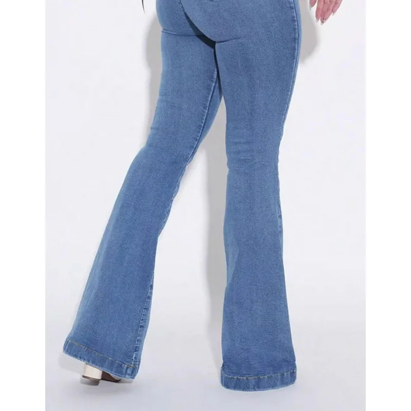 Pantaloni svasati elasticizzati eleganti di nuovo stile da donna Jeans alla moda sfilacciati lavati