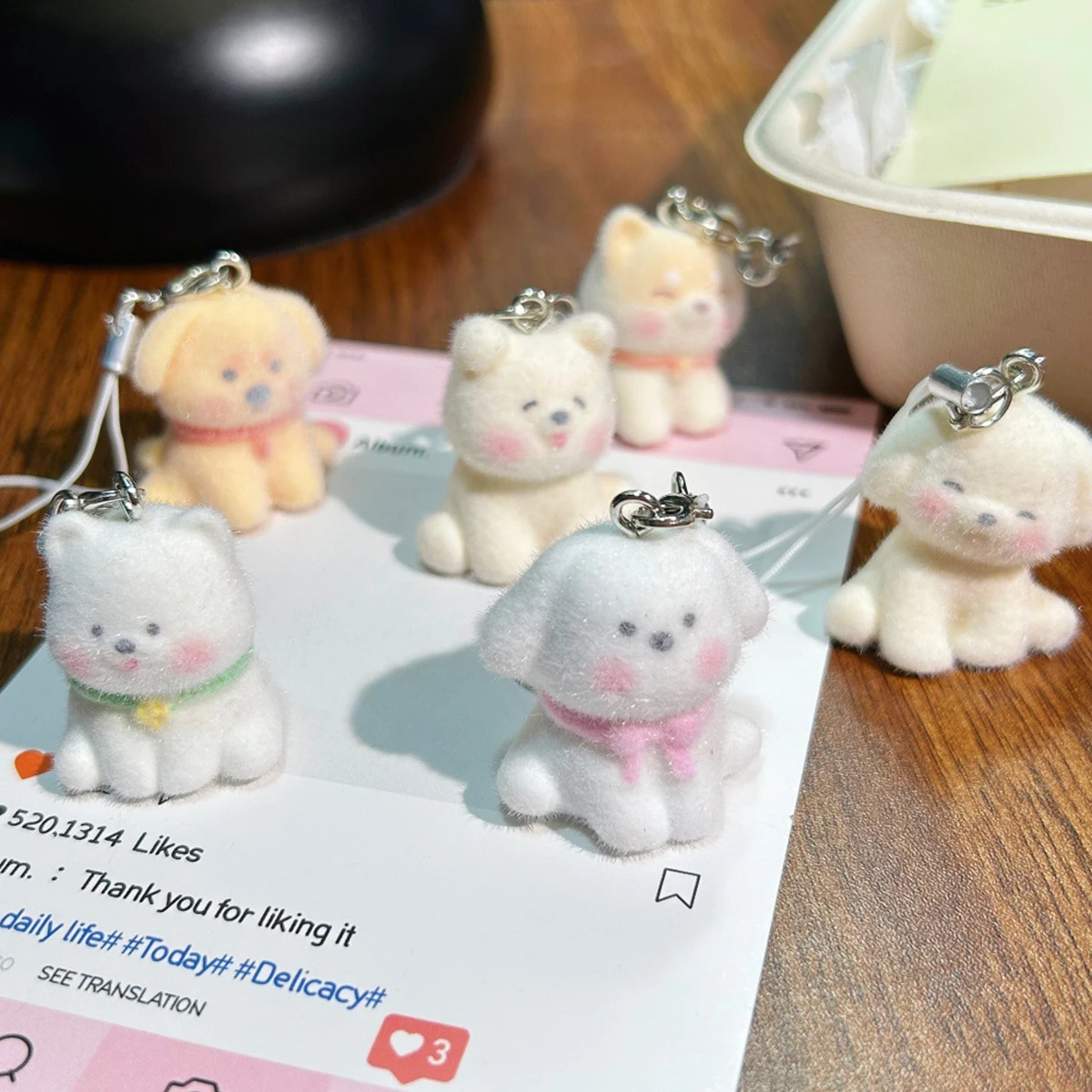 Cute Mini Three-dimensional Small Animal Flocking Resin Puppy Doll Pendant Creative Bag Mobile Phone Hanging DIY Accessories