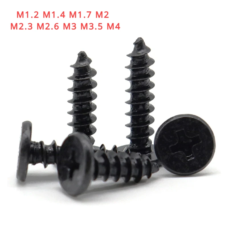 

M1.2 M1.4 M1.7 M2 M2.3 M2.6 M3 M3.5 M4 Cross Recessed Flat Head Tapping Screws With Black Zinc Plating
