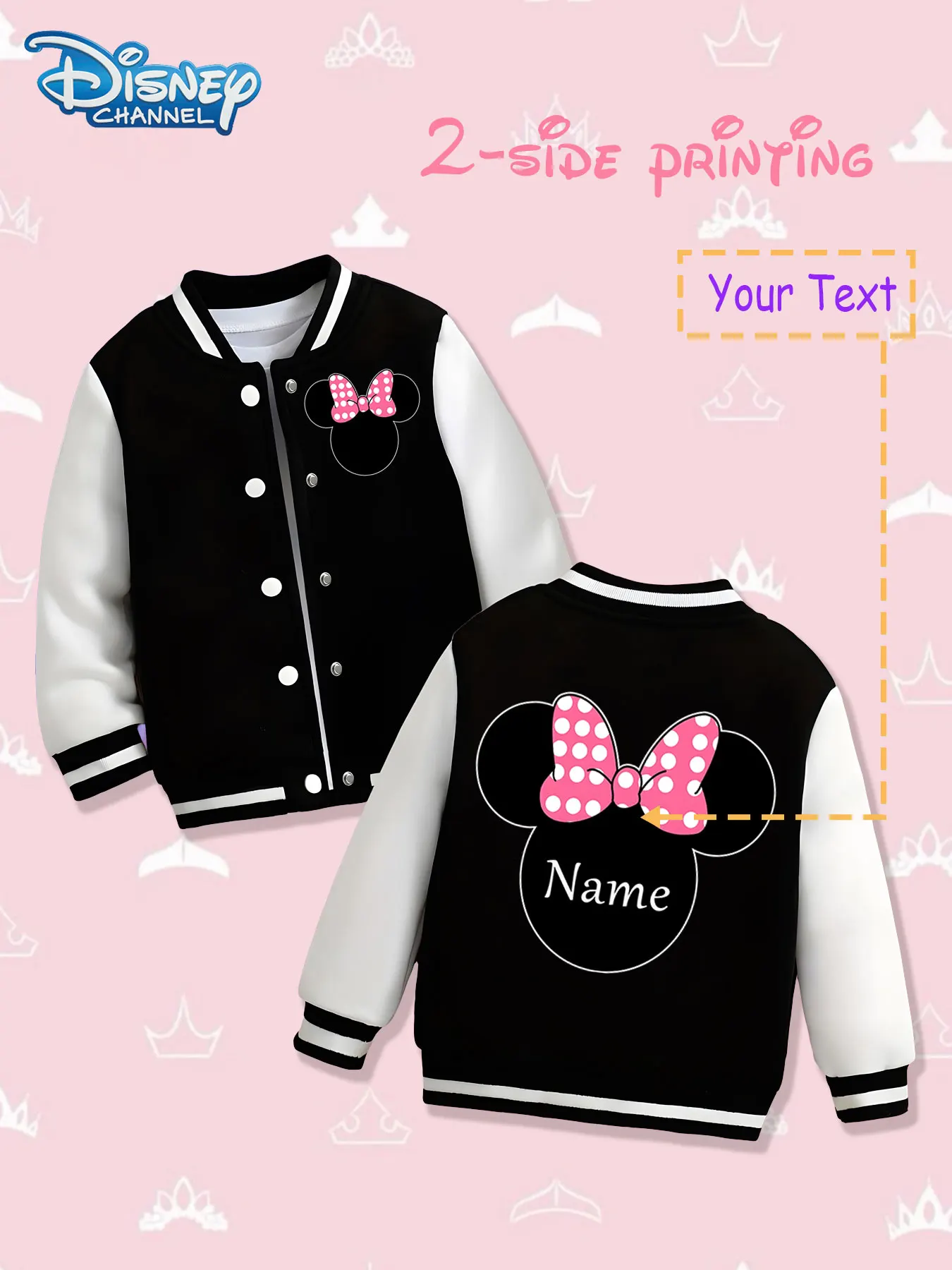 

MINISO Disney Minnie Mouse Classic Baseball Jacket for Kids - Minnie Mouse head simple shape presented on both sides, red base a