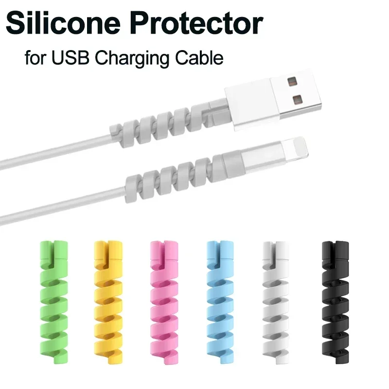 10/16PCS Cable Protector Silicone Charge Cable Spiral Winder Wire End Cord Savers Cover USB Charger Cable Accessories For Phone
