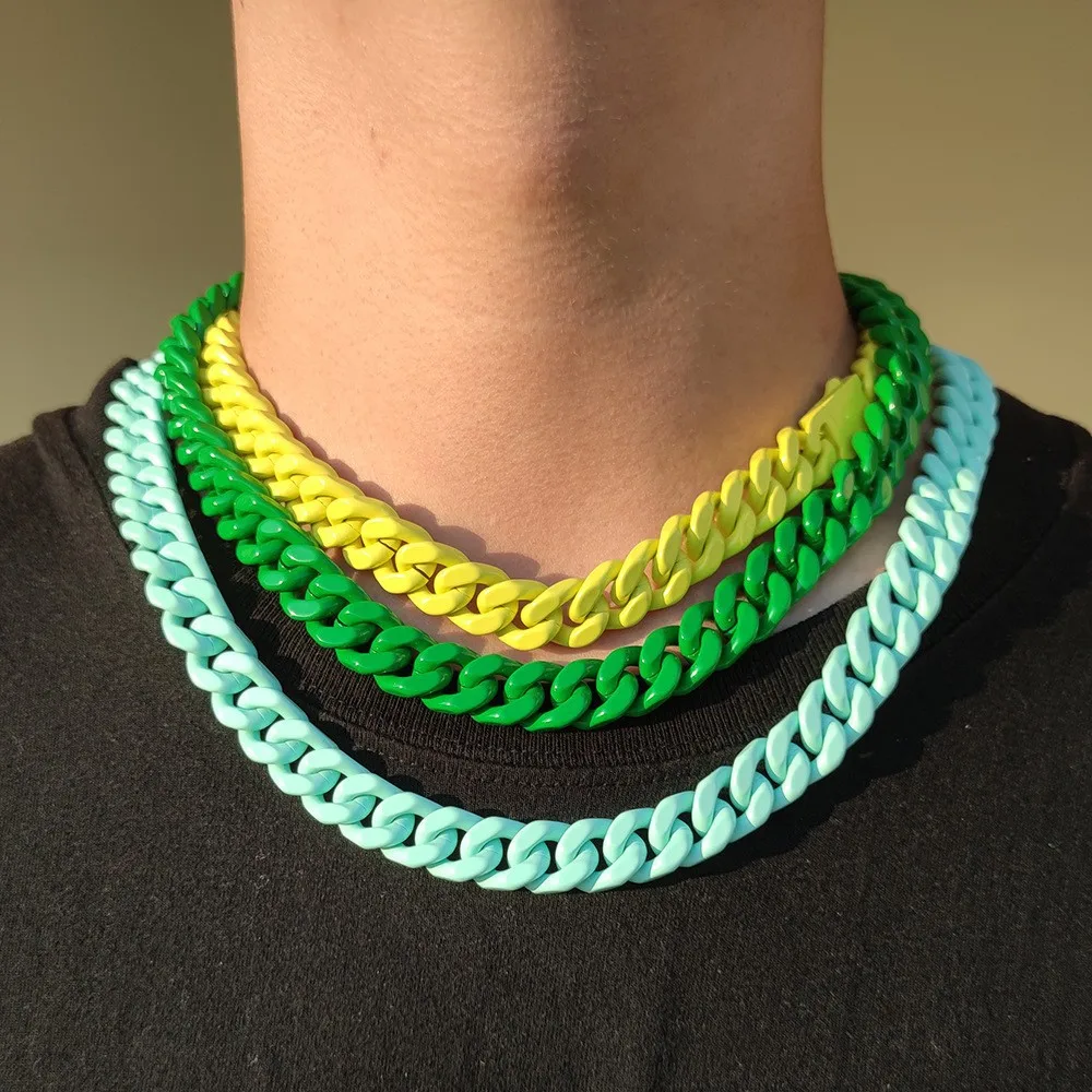 

Hip Hop Titanium Steel Dopamine-colored Lacquer Cuban Chain Bracelet Non-fading High Class Men's and Women's Jewelry Accessories