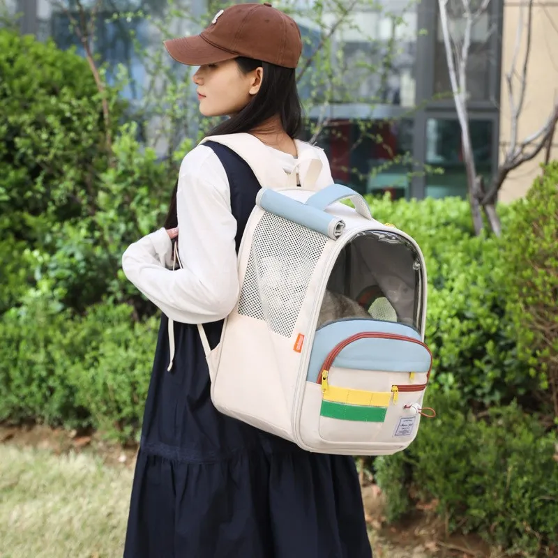 Conveniente, grande capacidade, fácil de dobrar, mochila respirável para animais de estimação, bolsa para gatos com retirada de dinheiro portátil