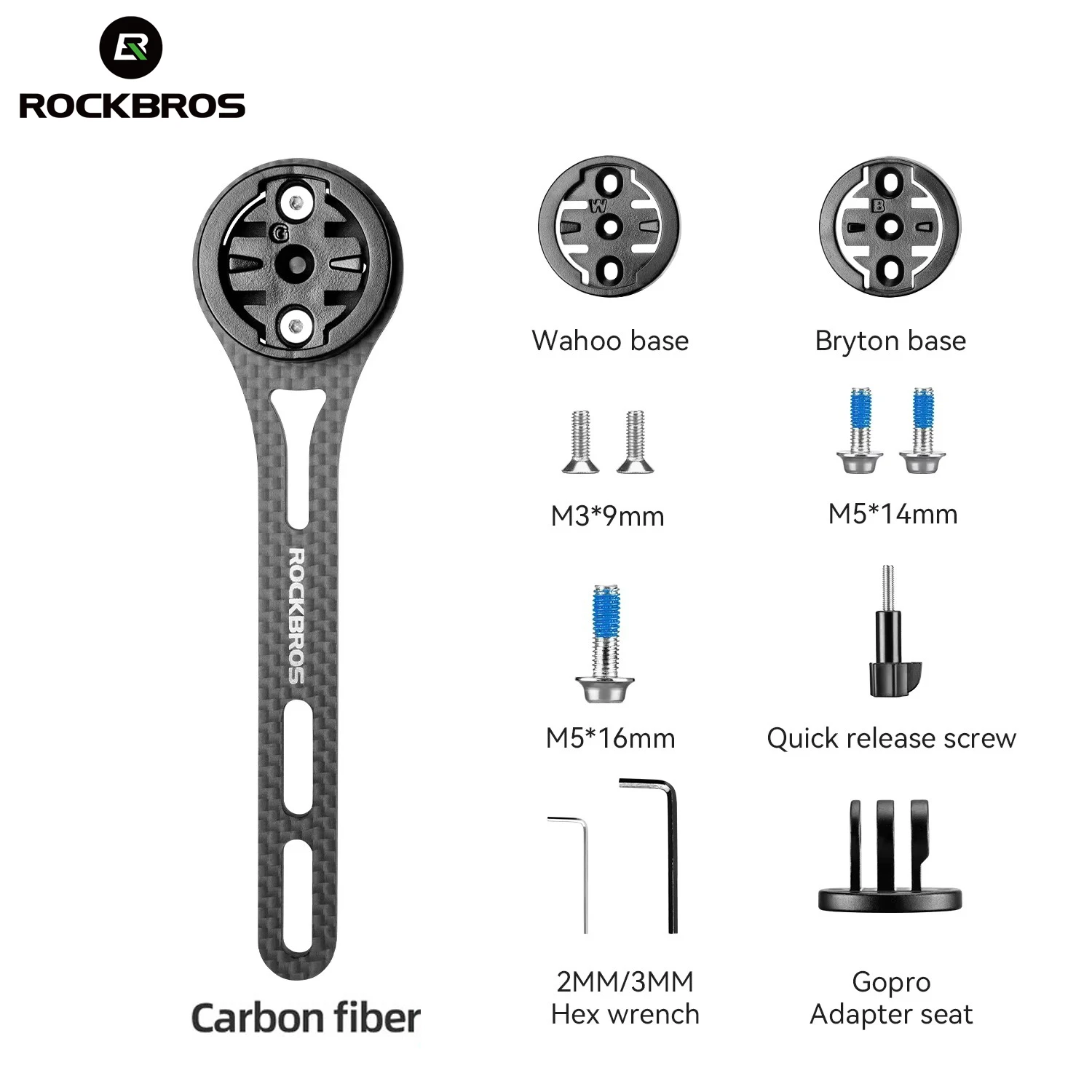 

ROCKBROS Bicycle Computer Bracket For IGPSPORT Garmin Bryton Wahoo Carbon Fibre GPS Flashlight Stand Bike Light Holder Mount
