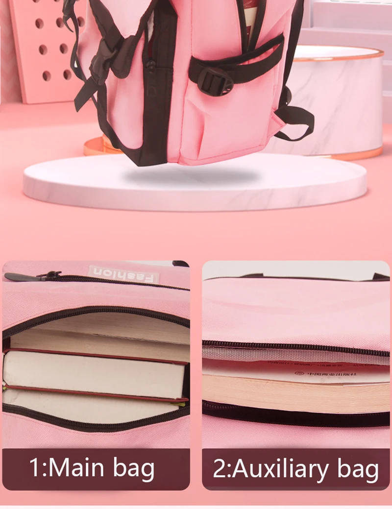 Girl School Bag Fashion Letter Kid Backpack Teenage Student Book Bag Simplicity Black Pink Color Matching Casual Girl Backpack