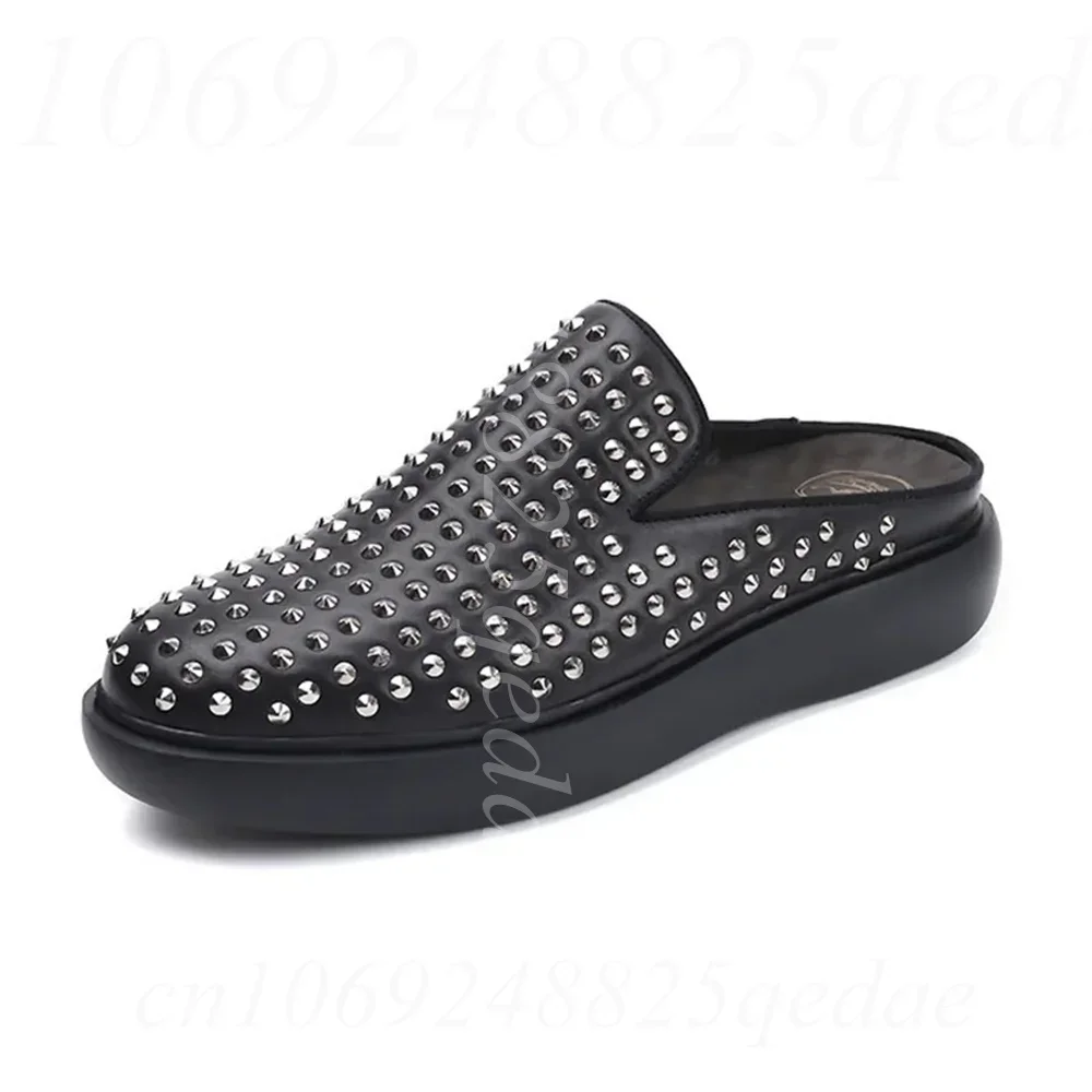 Slip-On Studded Slippers, Full Rhinestone Detail, Thick Platform Sole, Non-Slip Outsole, Comfortable Backless Footwear for Men