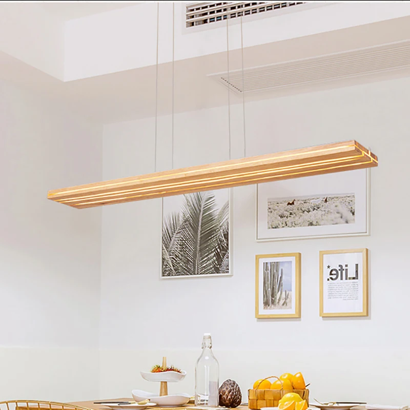 Led Ceiling Chandelier Modern Wood Suspension Lighting For Dining Room Decoration Chandelier Kitchen Island Nordic Linear Lamp