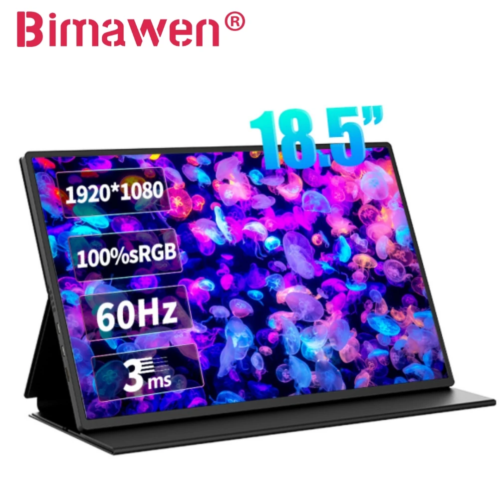 

Bimawen Portable Monitor 18.5 inch 100% sRGB 1080P with VESA&Stand 180° Adjustable FreeSync IPS HDR Gaming Display For PC Laptop