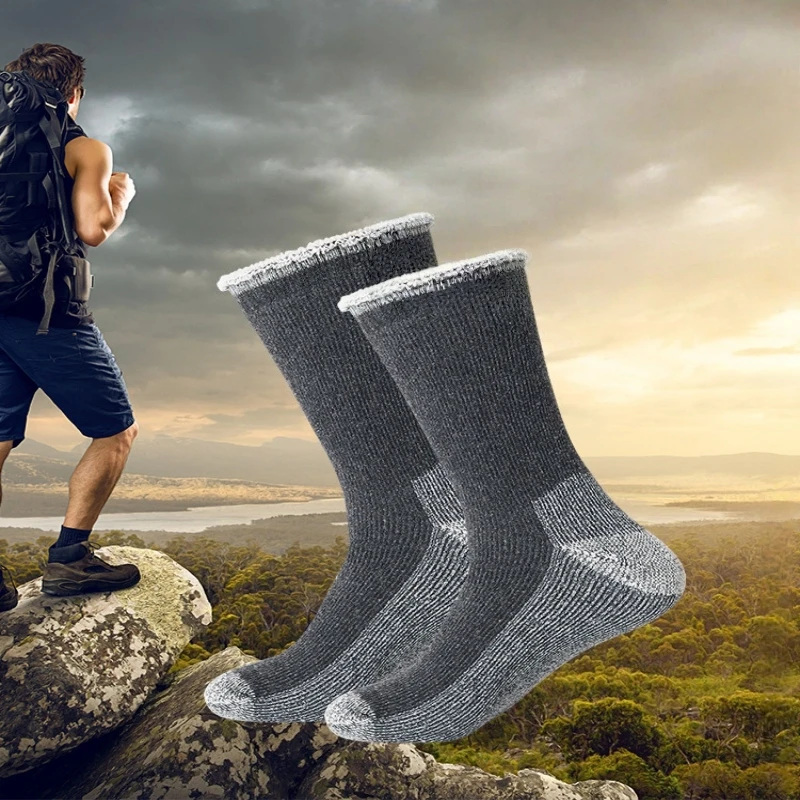 3 paires de chaussettes en laine mérinos Super épaisse pour hommes, chaussettes thermiques d'hiver en cachemire polaire Terry Loop, Tube central de haute qualité