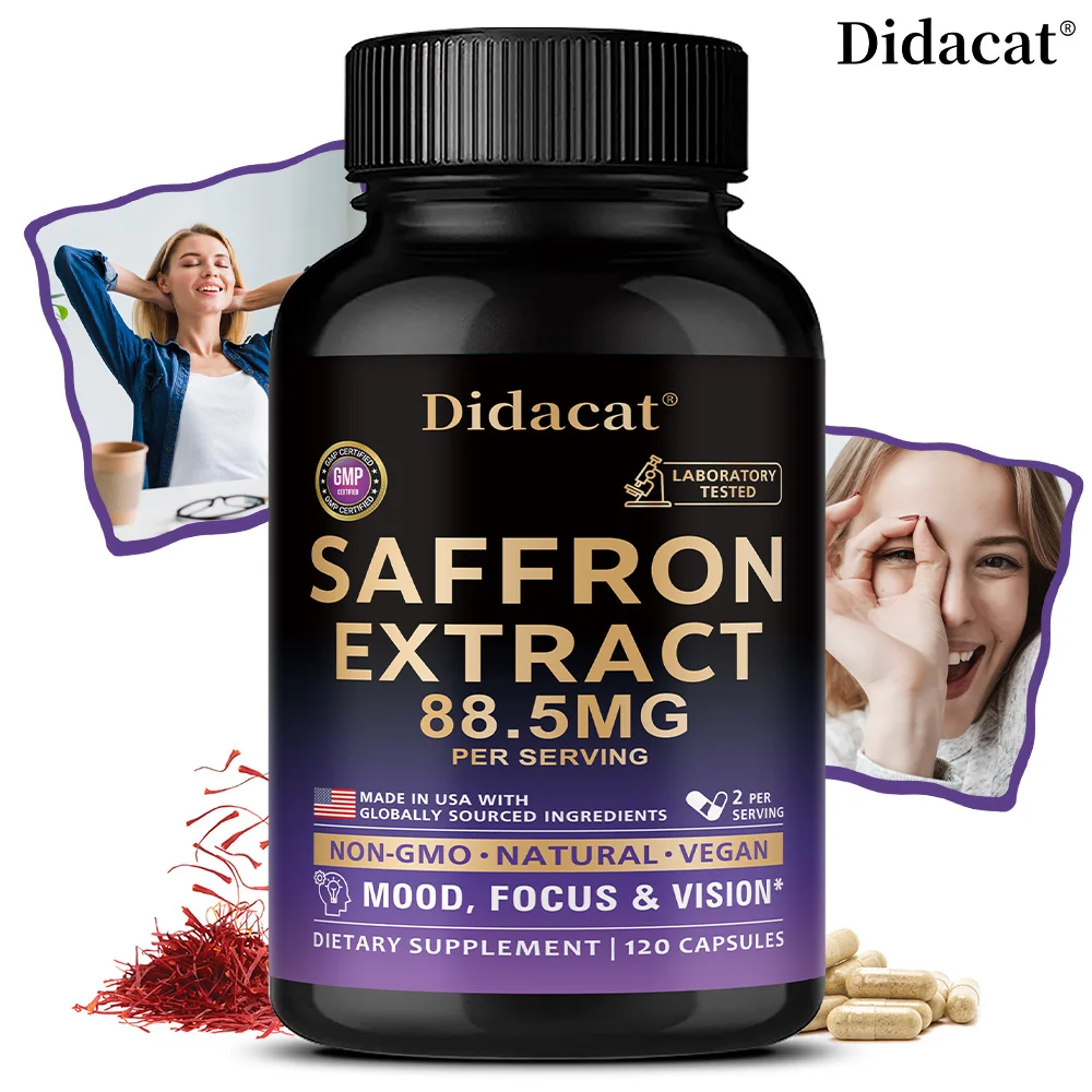 

Добавки натурального шафрана — экстракт шафрана 88,5 мг, настроение, фокус, барение, энергетическая поддержка для женщин и мужчин, веганские капсулы без ГМО