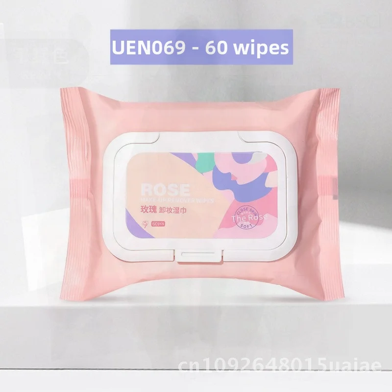 UENO – lot de 60 lingettes démaquillantes Extra Large et épaisses, dissolvant doux pour la combinaison de tous les Types de peau, Rose et avocat