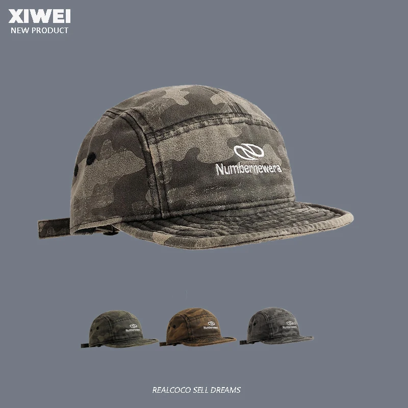 

Korean Retro Camouflage Short-brimmed Baseball Caps Women Summer and Autumn Outdoor Leisure Sunscreen Tooling Suede Men's Hat