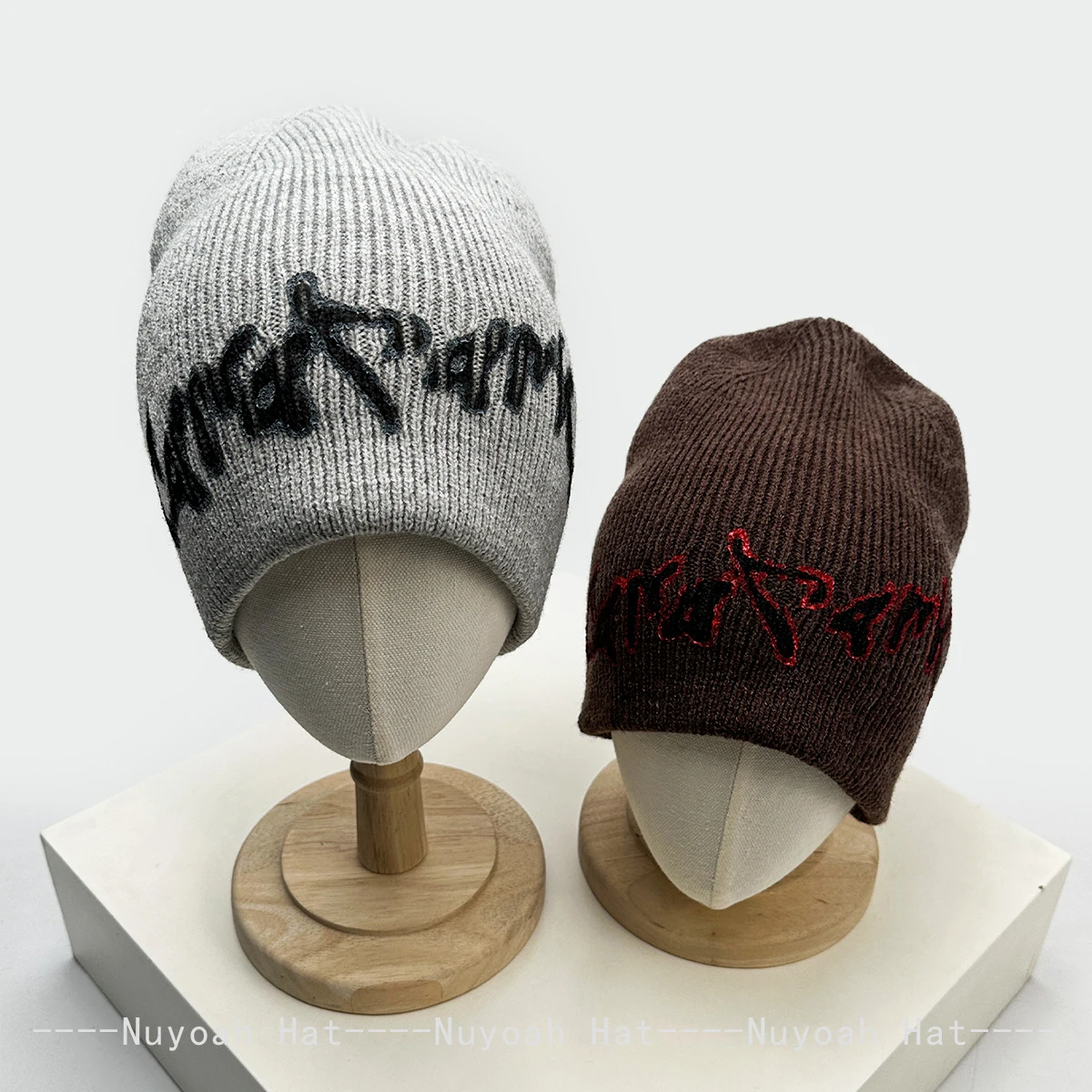 Unisex American Hip-hop Hand-drawn Letter Knitted Beanie Warm Color Block Street Style Versatile Fashion Hat for Men And Women
