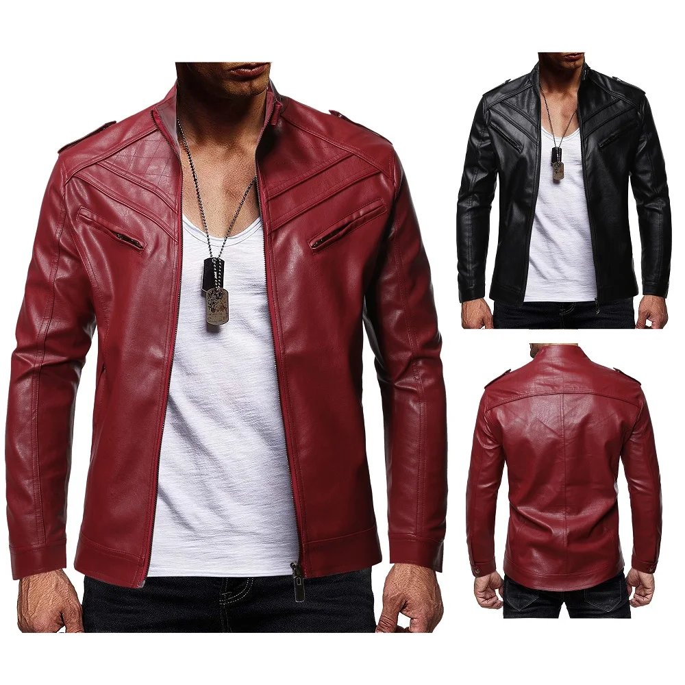 

Casual Leather Jaet Men's Hot Splice Zipper Collar Jaet Outerwear Busin Casual Faion Urban Sle Youth Fit Sle
