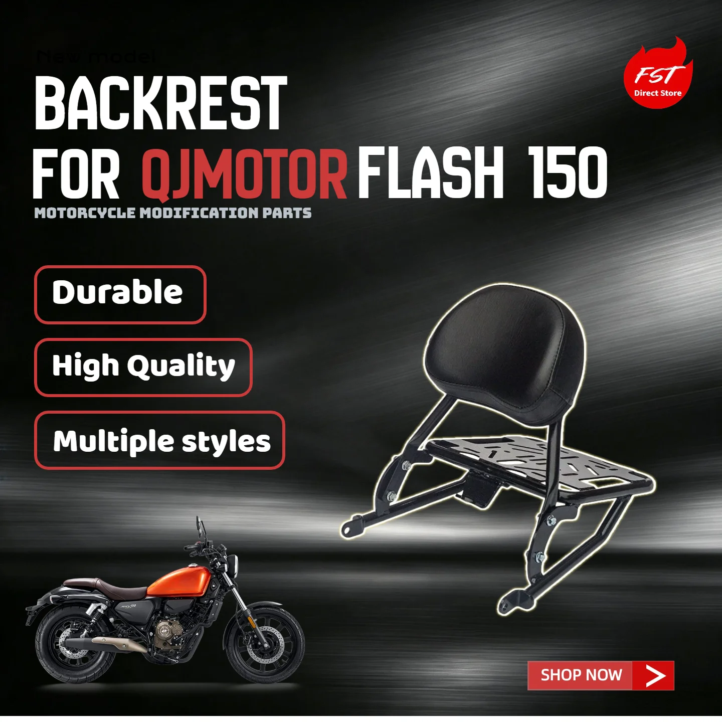 For QJMOTOR Flash 150 Motorcycle Rear Luggage Rack With Passenger Backrest, Tail Box Bracket Modified Accessories