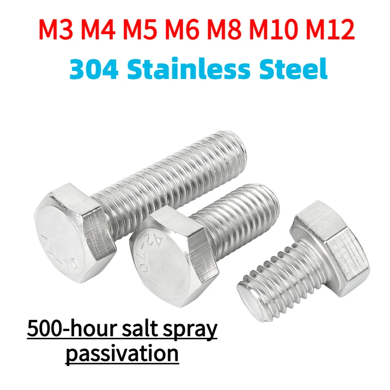M3 M4 M5 M6 M8 M10 M12 DIN933 304 Stainless Steel Hexagon Head Bolt Full Thread External Hex Hexagon Head Screws