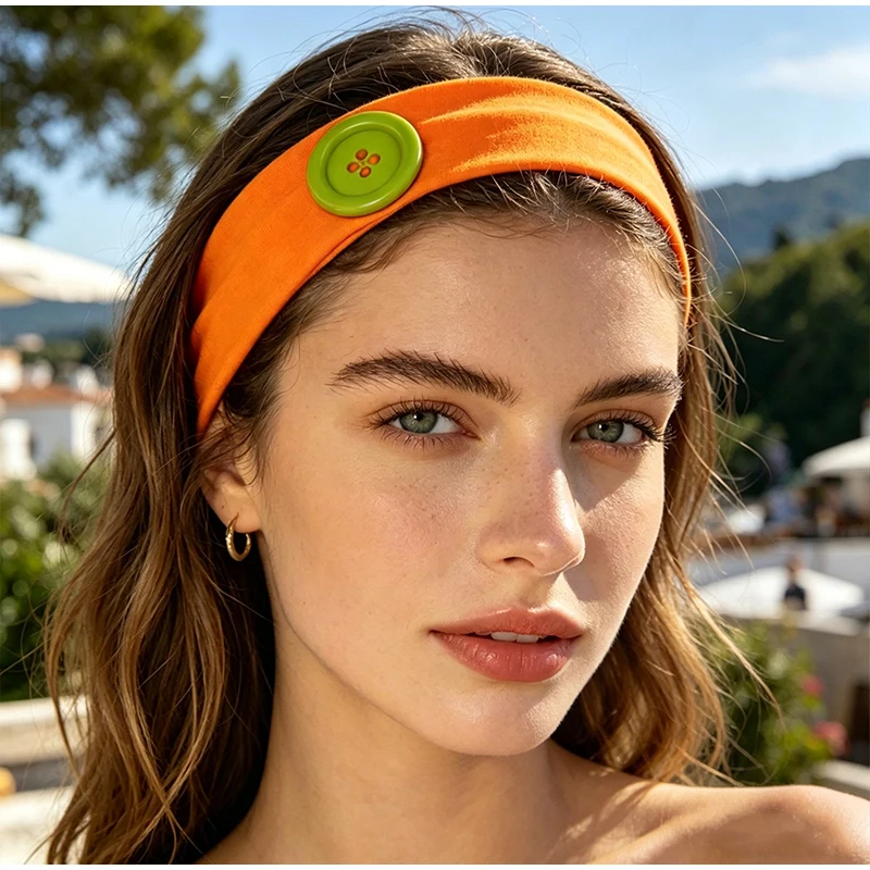 Dopamine Large Button Wave Dot Elasticity Headband Fashion INS Style Elastic Headband Sports Fitness Sweat-absorbent Hairband