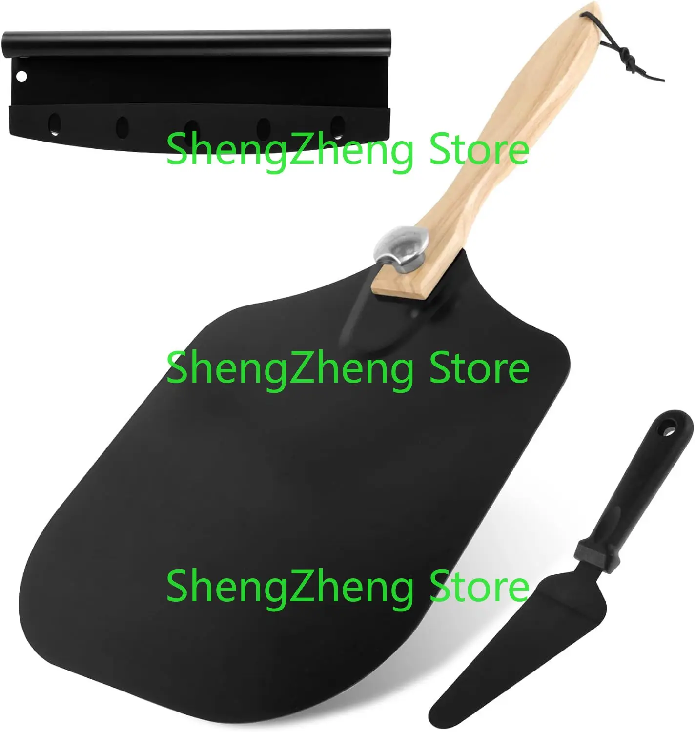 3Pcs Pizza Peel Set with Handle Multifunctional Cutter Set with Triangle Kit for Pizza Oven Bread Dough Pastry
