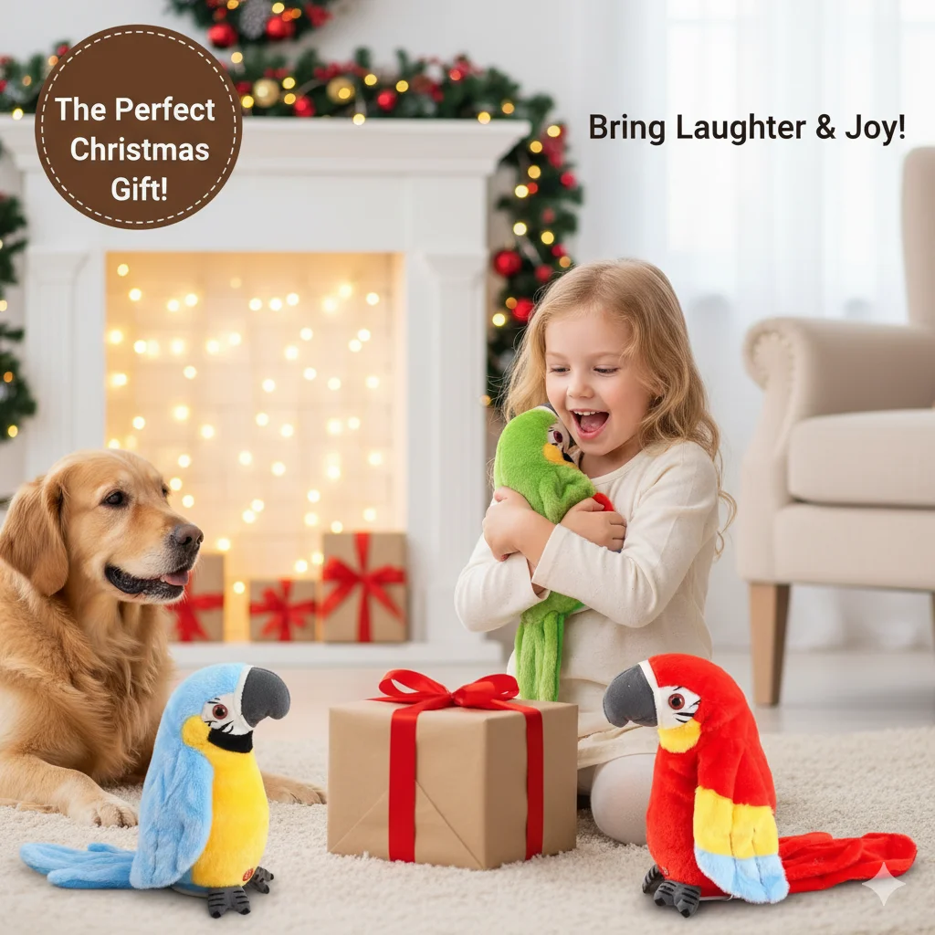 لعبة الببغاء القطيفة الكهربائية الببغاء الناطق مع أجنحة ترفرف وتسجيل تعلم التحدث لعبة الطيور التفاعلية للأطفال