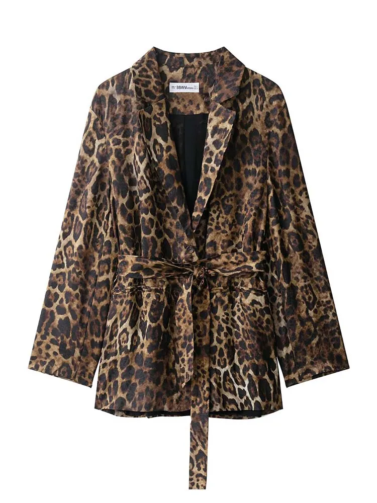 ملابس نسائية جديدة لعام 2025 بطبعة الفهد سراويل عالية الخصر مكونة من قطعتين سترة عصرية بأكمام طويلة معطف بنطلون بدلة نسائية #3