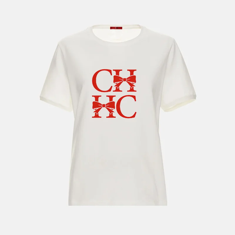CH Ladies Daily Leisure Short Sleeve Top CHHC Letter Printed Crew Neck Skin Friendly Material Loose Fit Street Casual Wear