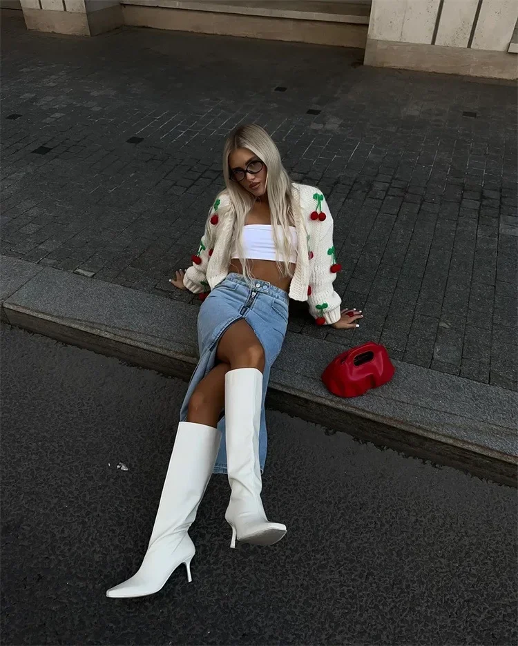 CPSYMYM automne hiver tricoté cerise pulls Cardigan à manches longues haut noël douce fée Grunge pull Streetwear