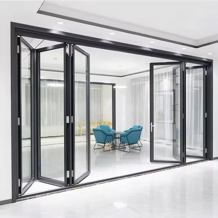 

Modern Folding Design Aluminium Insulated Double Glass Sliding Bifold Fireproof Commercial Doors Classic Metal Door