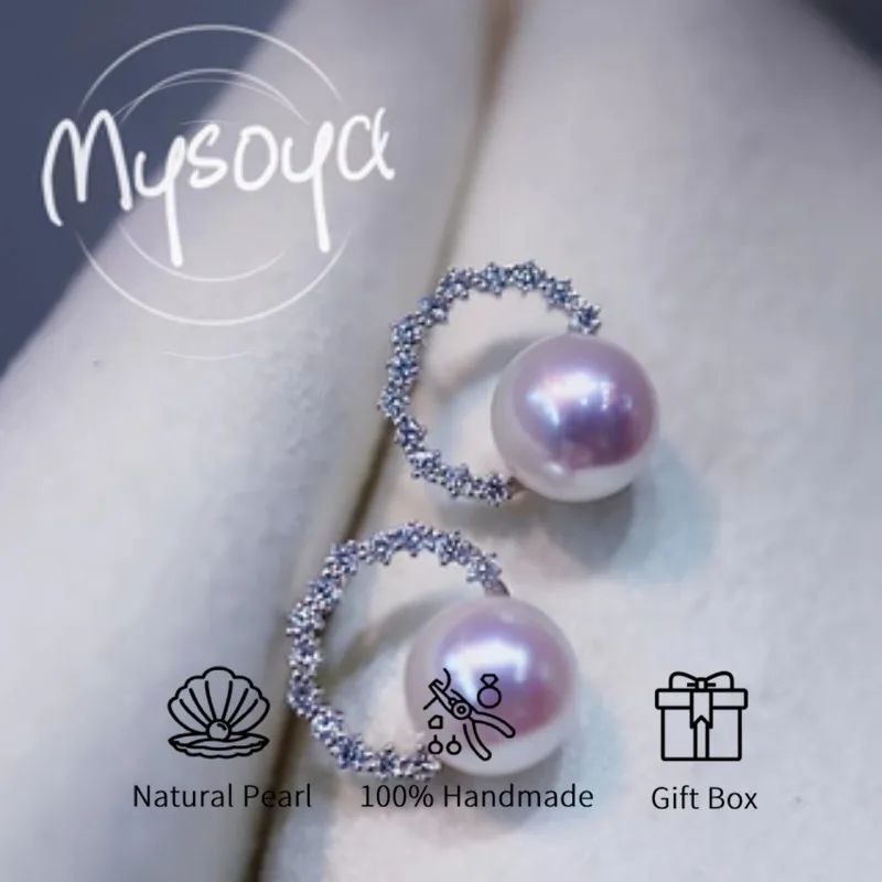 

Серьги MYSOYA с жемчугом Акойя 7,5-8 мм, в подарочной коробке, подарок для него/нее, подходят для подарка на день рождения/свадьбу